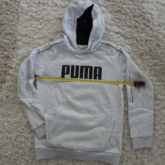 Puma Youths Unisex Hoodie Lined Pockets Size XXL 18/20 Grey Preppie Outerwear - Picture 8 of 9